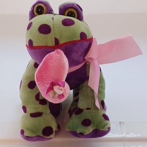 STUFFED FROG Valentine lime green purple poke-a-dots